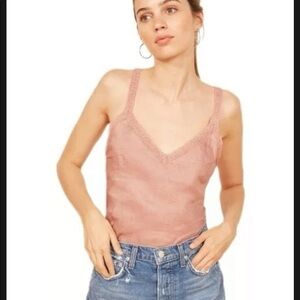 Reformation Pink Lace Trim Tank Top